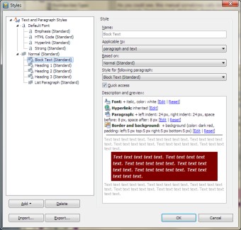 Style management dialog