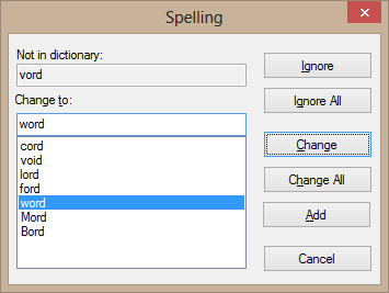 Classic spelling dialog used for HunSpell, ASpell